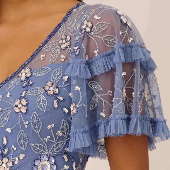 Adrianna Papell Blue Floral Embroidered Midi Dress - Picture 10 of 15